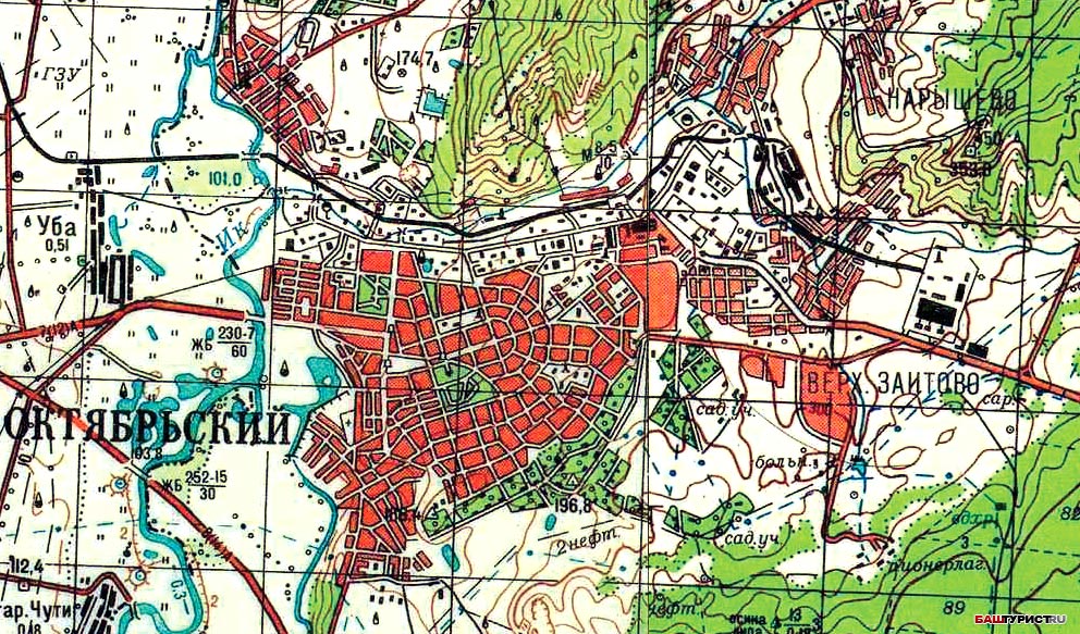 Недвижимость РБ - Подробная карта г. Октябрьский с названием улиц,номерами домов.Карта окрестностей Октябрьского РБ